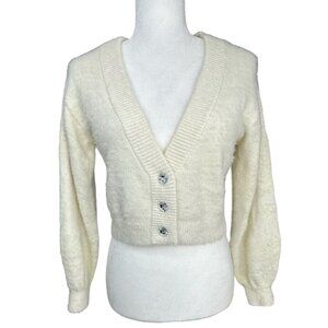 Sincerely Jules Women's Ivory V-Neck Soft Button Crop Cardigan Sweater S/C34